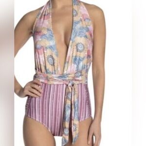 NICOLE MILLER Convertible One-piece Swimsuit In Floral Stripe 
Size‎ S